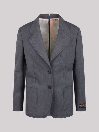 N°21 Single-breasted Logo-patch Blazer In Grey