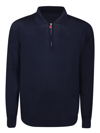 Kiton Wool Long Sleeve Polo With Ribbed Cuffs And Hem In Blue
