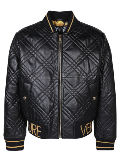 Versace Jeans Couture Quilted Bomber Jacket In Black