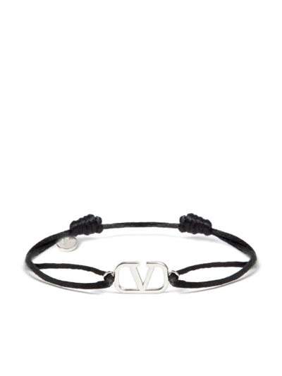 Valentino Garavani V Logo Signature Adjustable Bracelet In Black