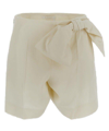 Chloé Bow Detail Linen Shorts Coconut Milk In Bianco