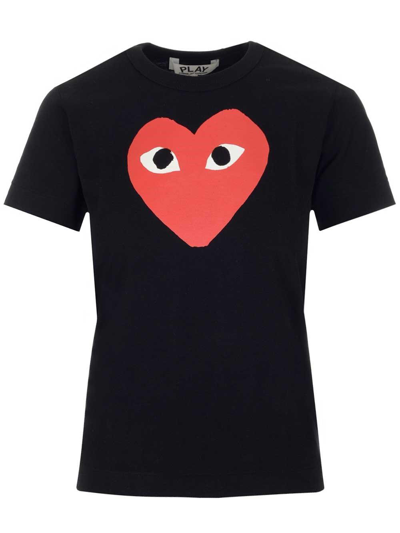Comme Des Garçons Play Heart Printed Crewneck T-shirt In Nero