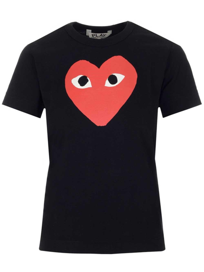 Comme Des Garçons Play Heart Printed Crewneck T-shirt In Black