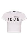Dsquared2 Fitted Cotton Jersey T-shirt With Bold Logo Print In Bianco