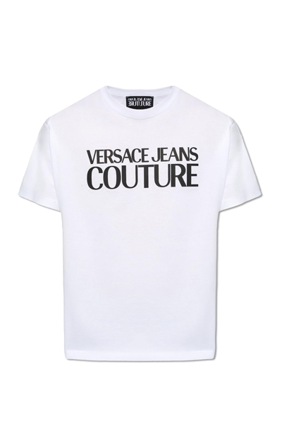 Versace Jeans Couture T-shirt With Logo In Bianco