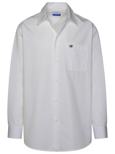 Off-white Logo Embroidered Long-sleeved Shirt In White