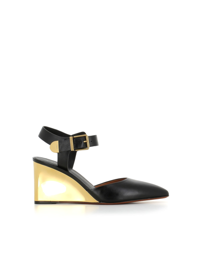 Chloé Rebecca Leather Wedge Ankle-strap Pumps In Black