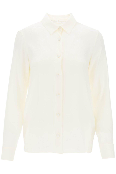 Palm Angels Monogram-jacquard Buttoned Shirt In White