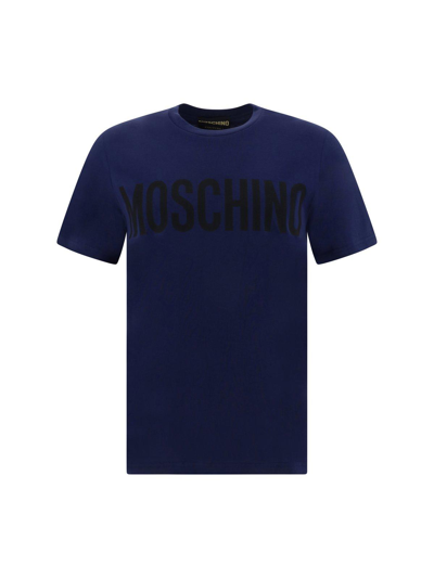 Moschino Logo Printed Crewneck T-shirt In Blu Scuro