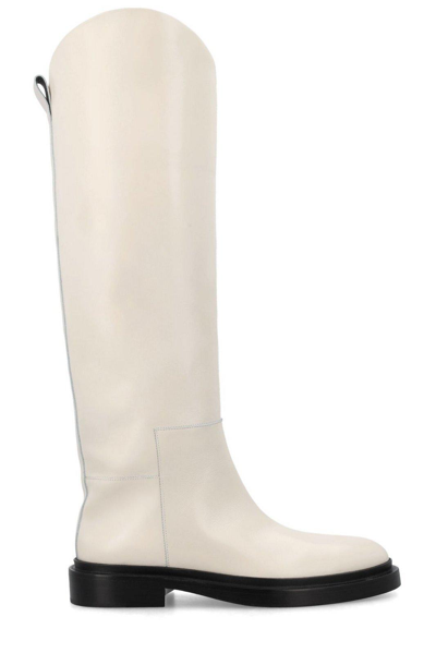 Jil Sander Almond-toe Knee-length Boots In Natural