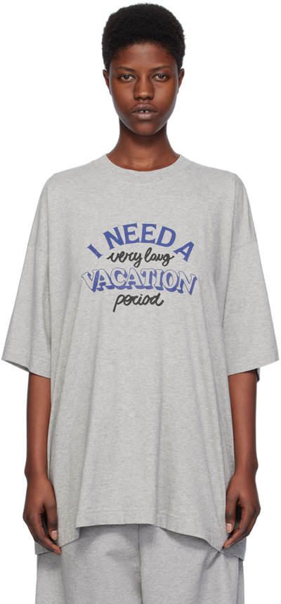 Vetements Gray 'i Need A Vacation' T-shirt In Grey Melange