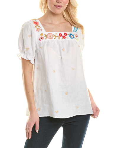 Johnny Was Maris Square Neck Park Linen Blouse In White