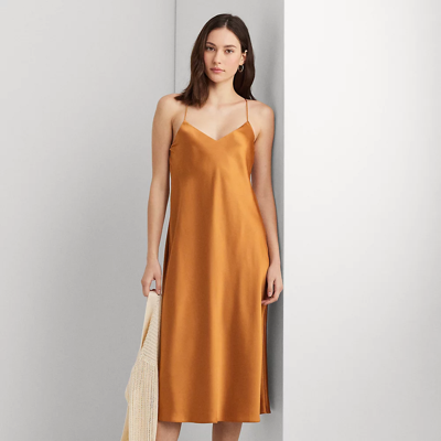 Lauren Ralph Lauren Charmeuse Slip Dress In Argan Bronze