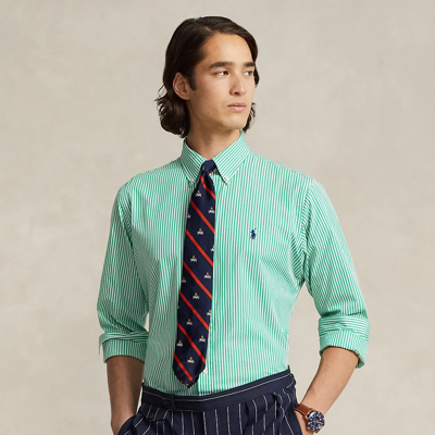 Ralph Lauren Slim Fit Striped Stretch Poplin Shirt In Emerald/white