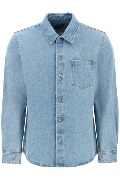 A.p.c. Logo Embroidered Buttoned Denim Shirt In Light Blue