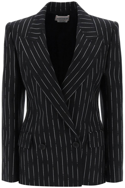 Alexander Mcqueen Broken Pinstripe Jacket In Black