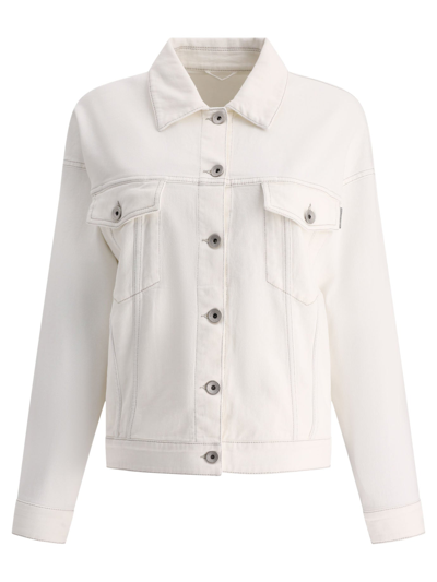 Brunello Cucinelli Bead-embellished Denim Jacket In Gray