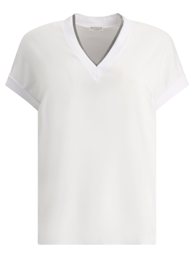 Brunello Cucinelli Precious Collar T Shirt In White