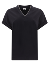 Brunello Cucinelli Monili Collar Vneck Tee Shirt Clothing In Black