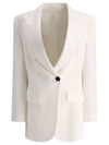 Brunello Cucinelli Women's Viscose & Linen Fluid Twill Blazer With Monili In White