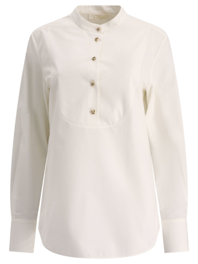 Chloé Long-sleeved Tuxedo Shirt In Beige