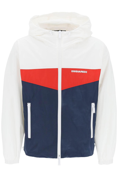 Dsquared2 Colour Block Windbreaker Jacket In White,blue,red