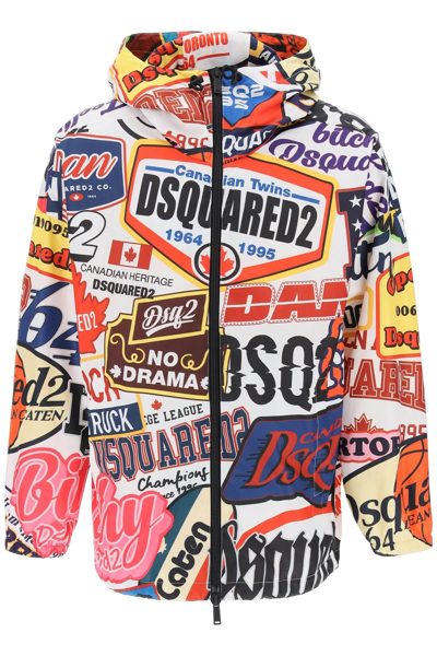 Dsquared2 Logomania Patterned Windbreaker In Multicolor