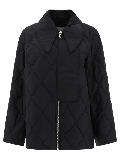 Ganni Ripstop-texture Quilted Jacket In Black