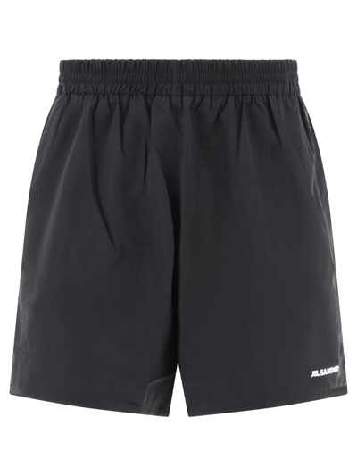 Jil Sander Elasticated-waist Logo-print Shorts In Black
