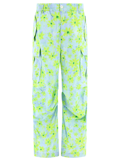 Marni Cargo Trousers With Parade Print In Light Blue