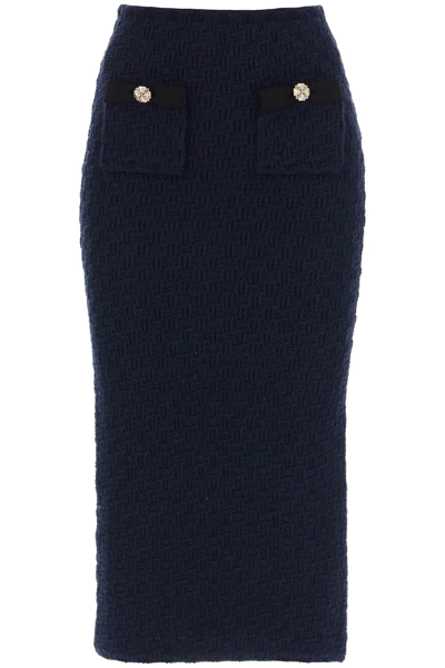 Self-portrait Knitted Midi Skirt In Blue