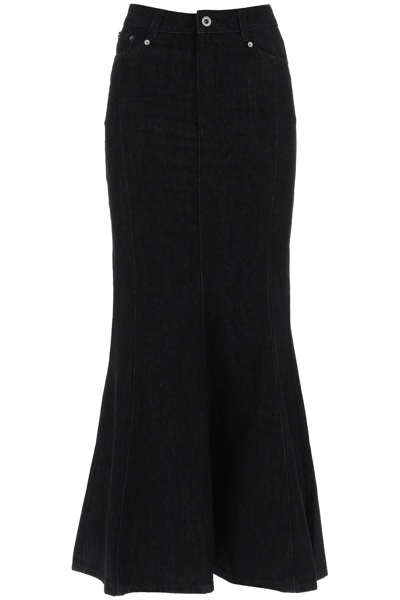 Self-portrait Flared Cotton Denim Maxi Skirt In Black