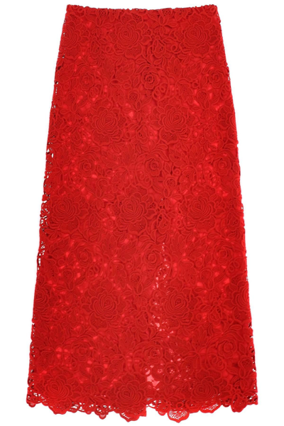 Valentino Lace Detailed Pencil Skirt In Red