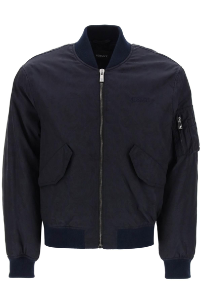 Versace Barocco Techno Jacquard Jacket In Navy