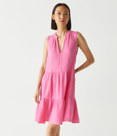 Michael Stars Daisy Gauze Dress In Flamingo