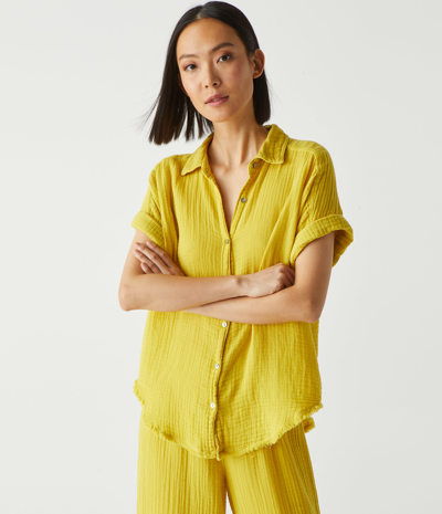 Michael Stars Bailey Gauze Button Down Shirt In Key Lime