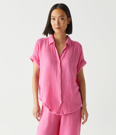 Michael Stars Bailey Gauze Button Down Shirt In Flamingo