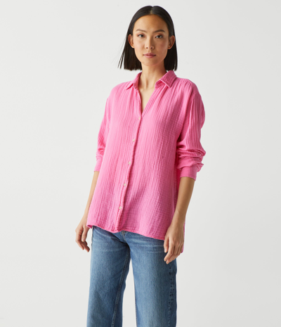 Michael Stars Leo Gauze Button Down Shirt In Flamingo