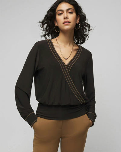 White House Black Market Contrast Stretch Long Sleeve Surplice Top In Black
