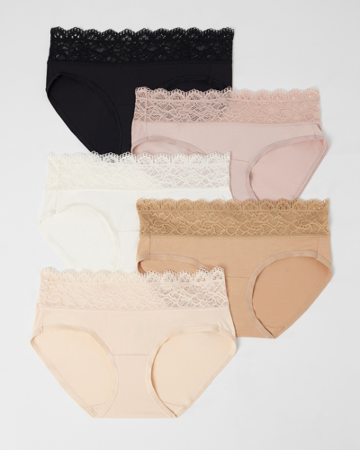 Soma 5-pack Women's Embraceable Super Soft Lace Hipster Underwear In Neutral Size Small |