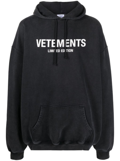 Vetements Logo-print Cotton Hoodie In Black