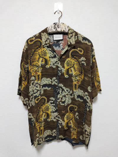 Pre-owned Gucci Bengal Tiger Button Up Shirt In Brown