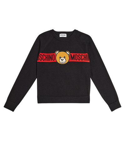 Moschino Kids' Teddy Bear Cotton Sweater In Black