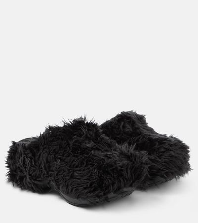 Balenciaga Black Crocs Edition Fake Fur Mules