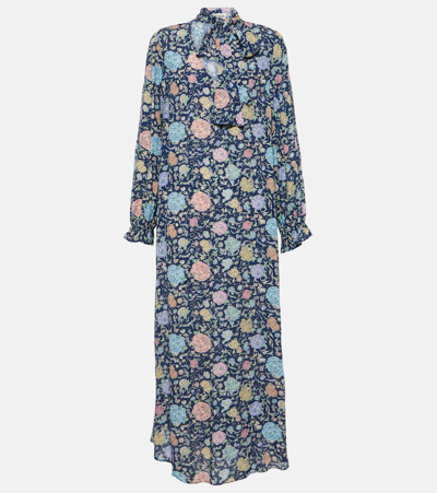 Rixo London Ferne Floral Crepe Midi Dress In Blue