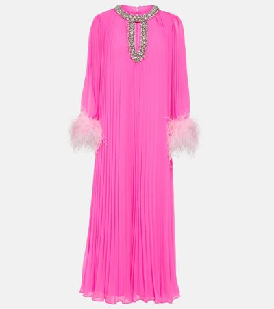 Self-portrait Feather-trimmed Chiffon Maxi Dress In Pink
