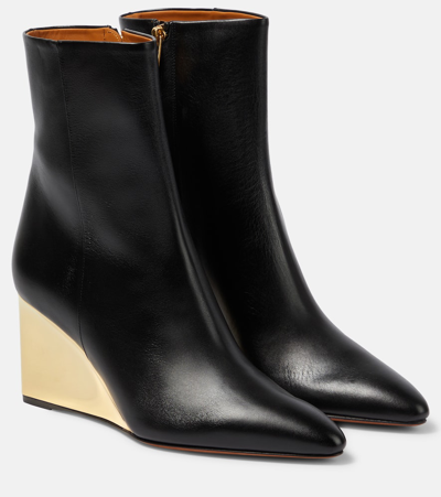 Chloé Rebecca Leather Wedge Ankle Boots In Black