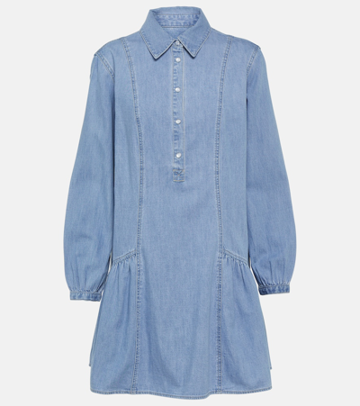Veronica Beard Chaia Puff-sleeve Denim Minidress In Blue