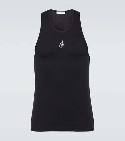 Jw Anderson Logo Embroidery Stretch Cotton Tank Top In Black