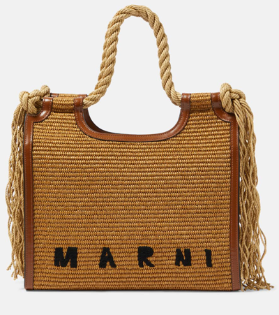 Marni Marcel Medium Raffia-effect Tote Bag In Brown